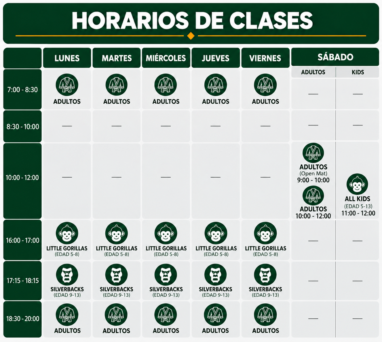 Horarios de Clases — Manotas Team BJJ